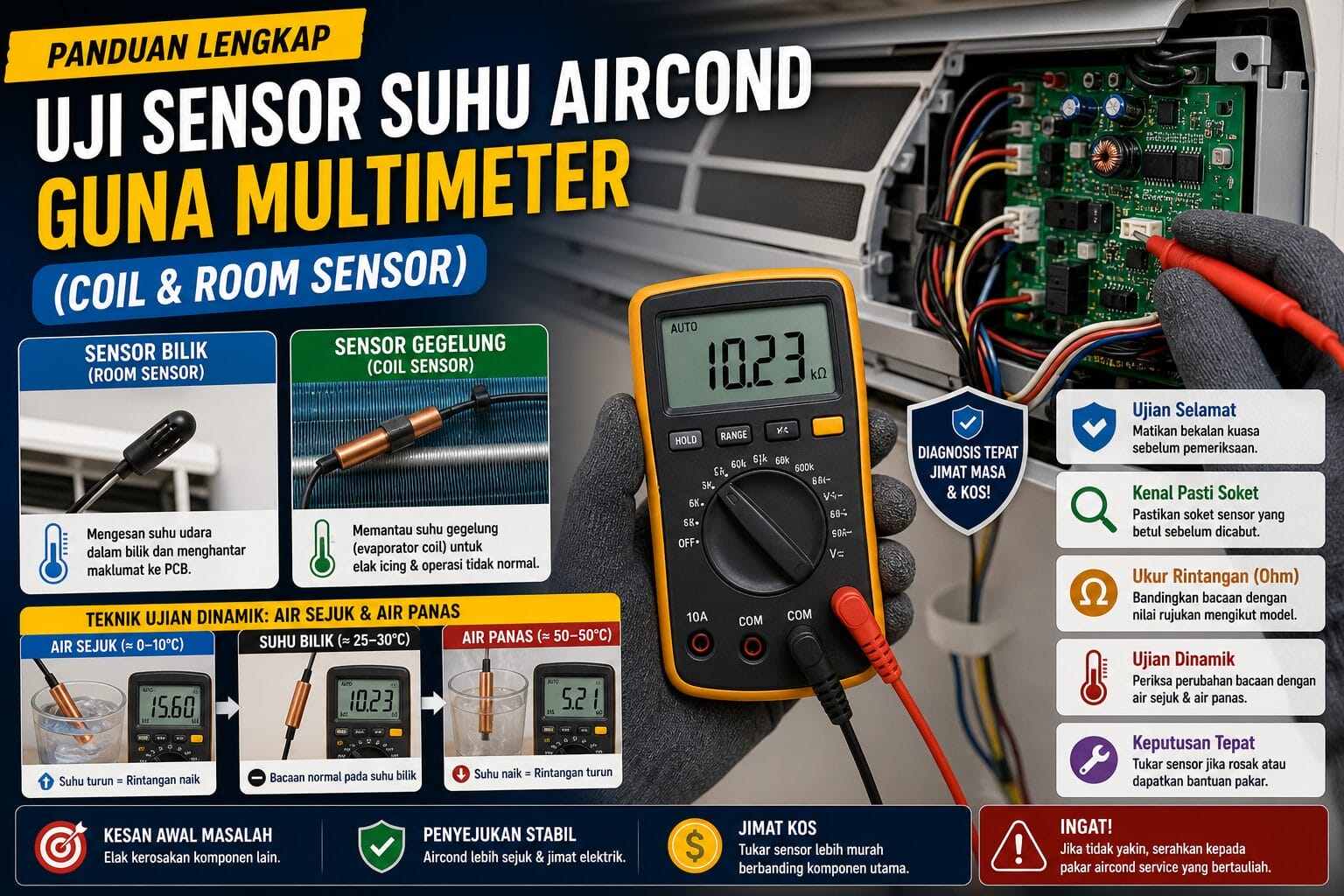 Panduan Uji Sensor Suhu Aircond Guna Multimeter (Coil & Room Sensor)